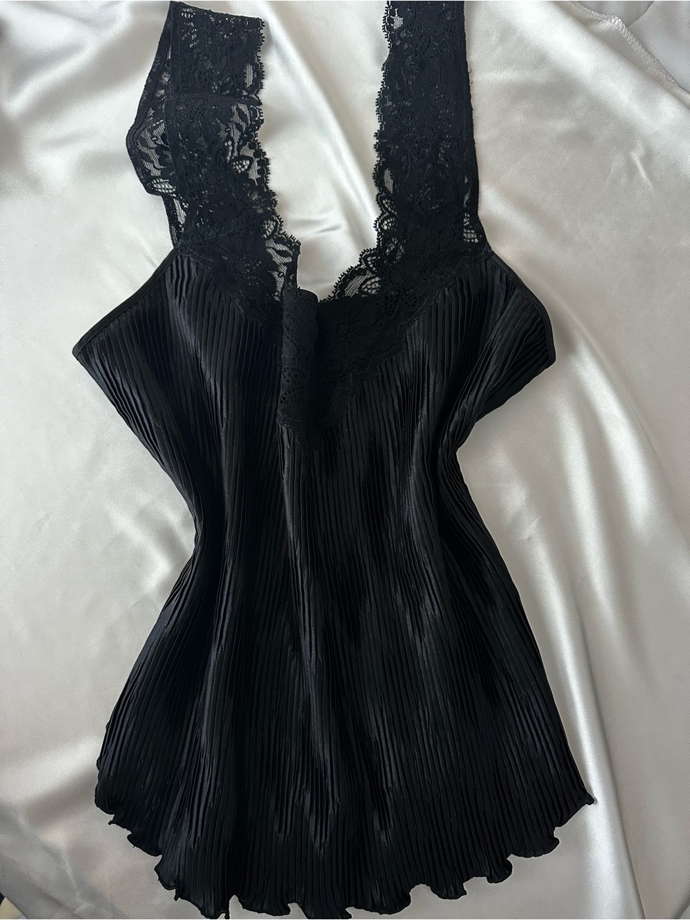 La Perla Black Lace-Trim Satin Cami Tank Top